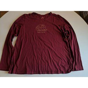 Life is Good Women's Size L "HAPPY CAMPER" Long Sleeve Tee Red Camping Trailer